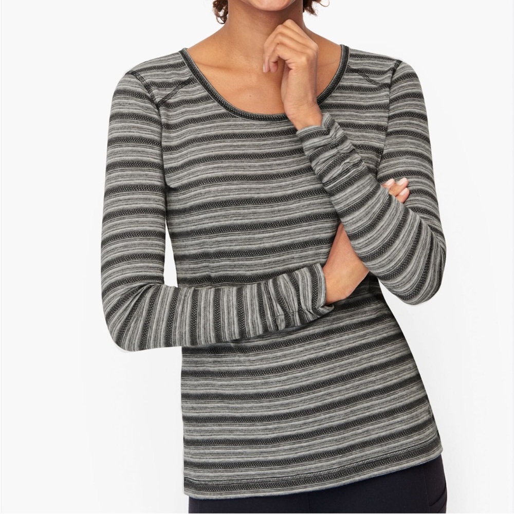 Talbots Ruched Long Sleeve Tee Shirt Striped Gray Top Women’s Size XS